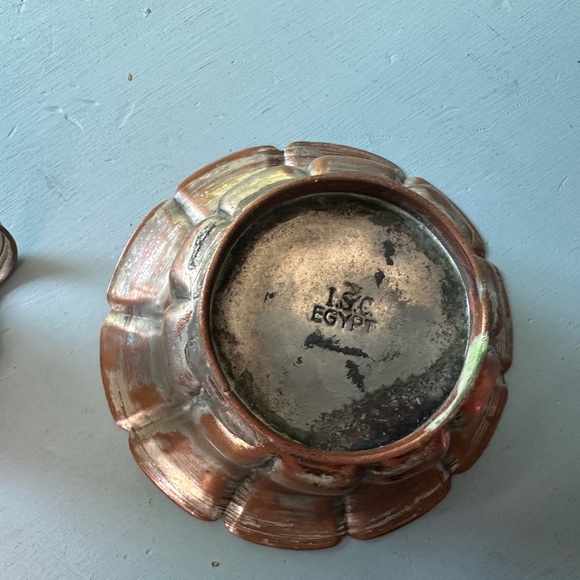 Antique Hand Hammered Fluted Tinned Copper Egyptian Bowl & Pitcher Decor Egypt - Picture 4 of 9